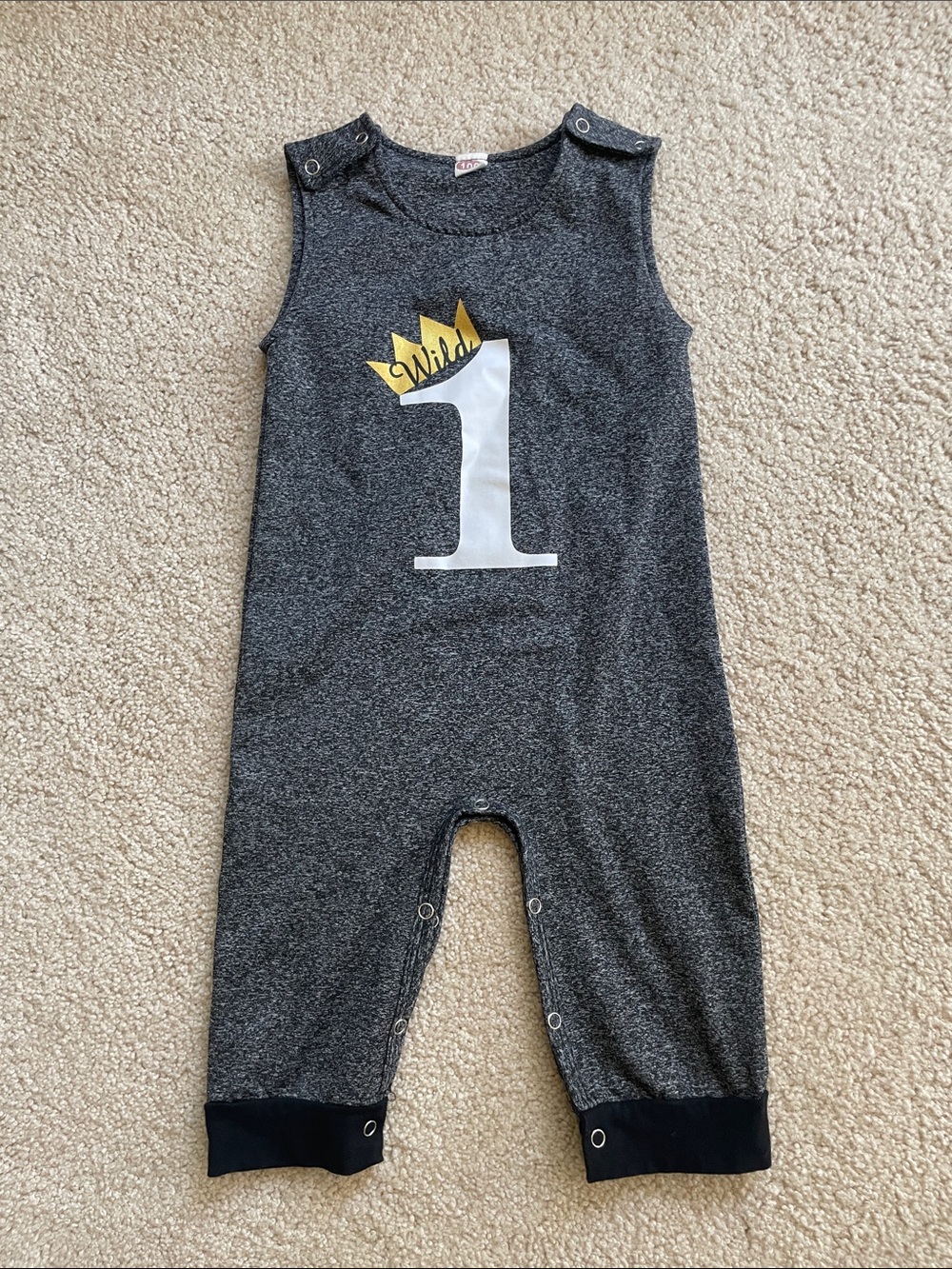 Charcoal Gray Number '1' Sleeveless Baby One-Piece Bodysuit